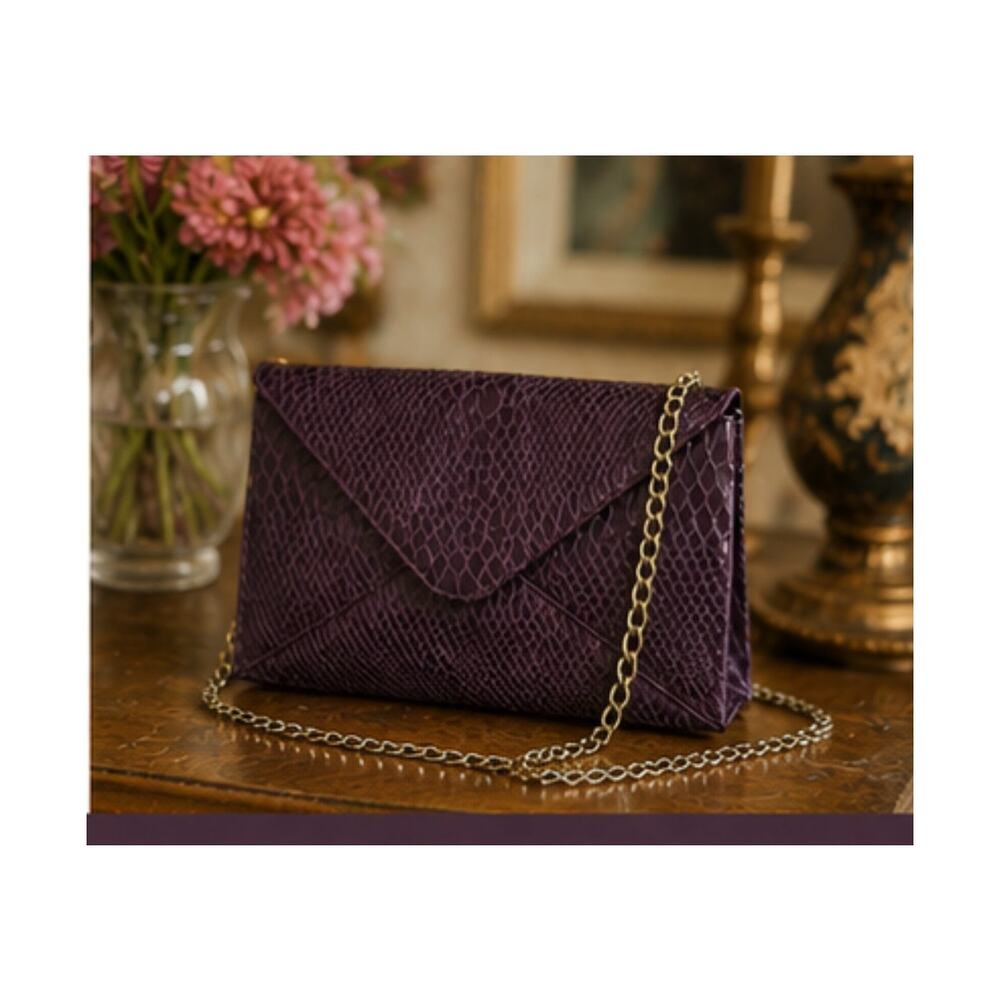 Jessica McClintock Purse Envelope Purple Formal Casual Chain Clutch Y2K Vintage